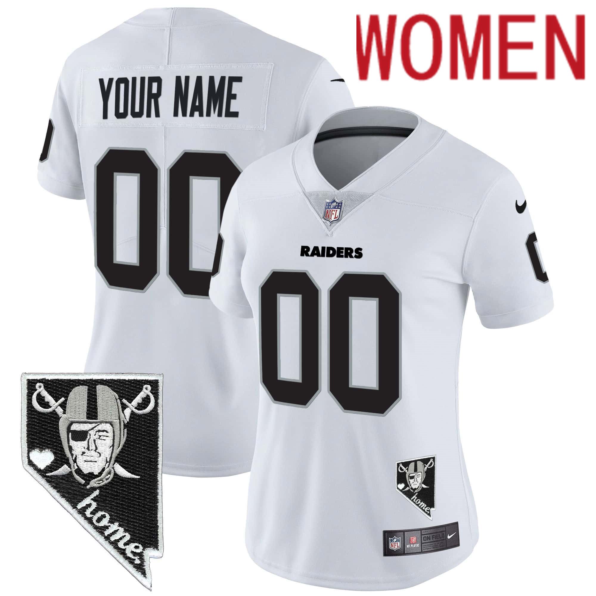 Women Oakland Raiders White 2024 Nike Nevada Home Patch Vapor Custom NFL Jersey->customized nfl jersey->Custom Jersey